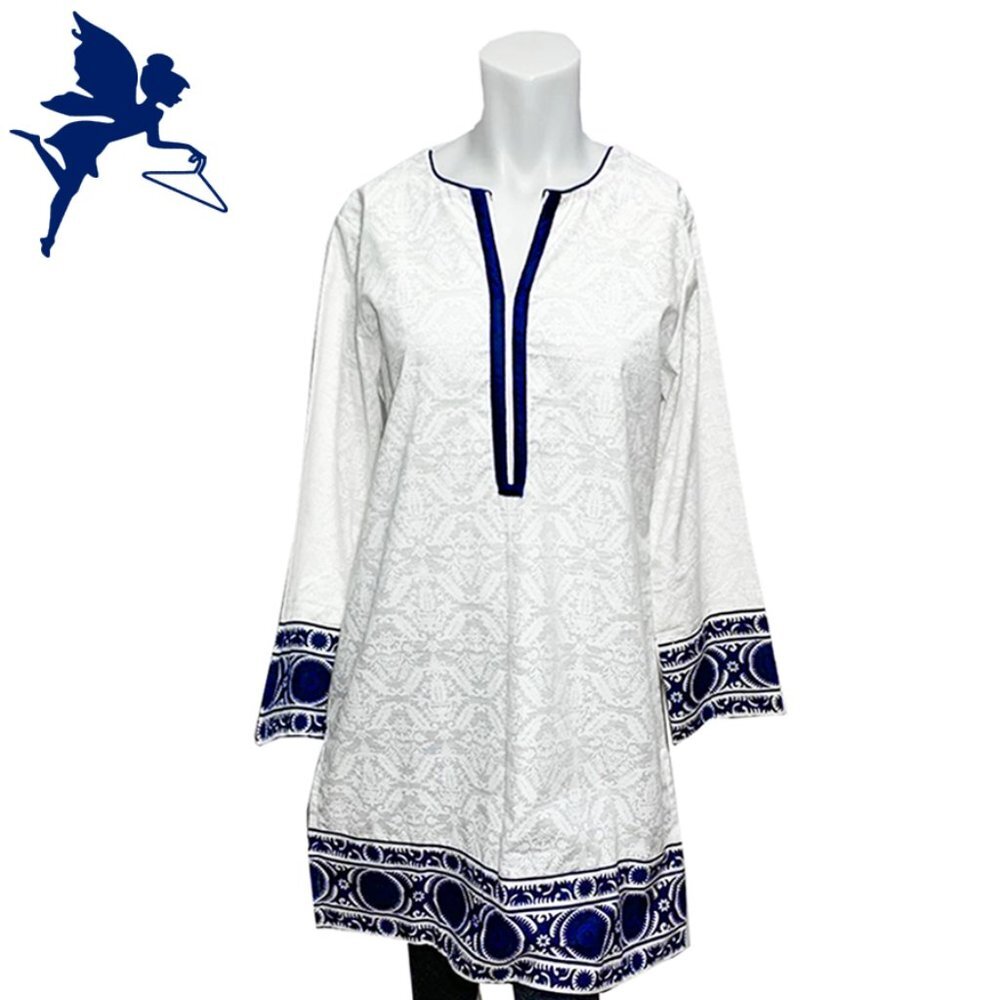SANA SAFINAZ Block print cotton beach cover up